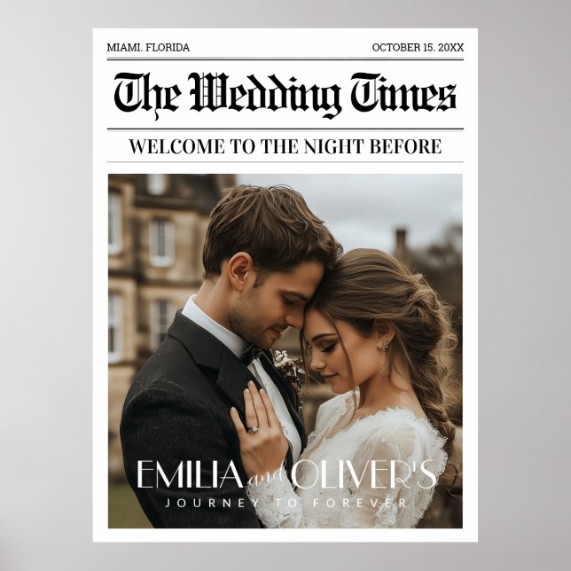 Newspaper The Night Before Wedding Welcome Sign  (Front)