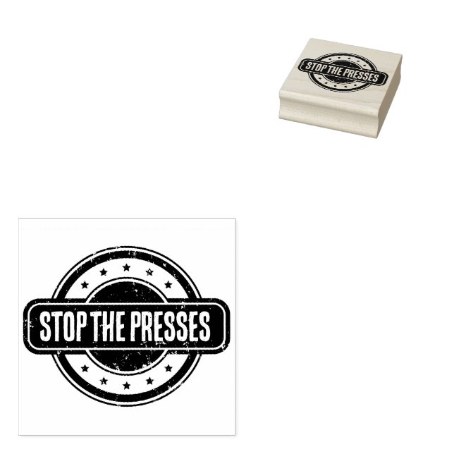 Newspaper Themed Distressed Stop the Presses! Rubber Stamp (Stamped)