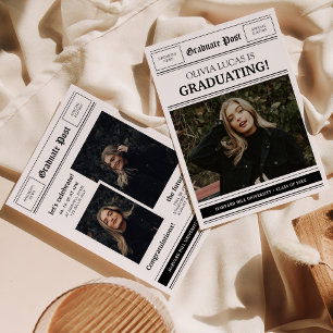 Newspaper Themed Photo Collage Graduation Party Invitation