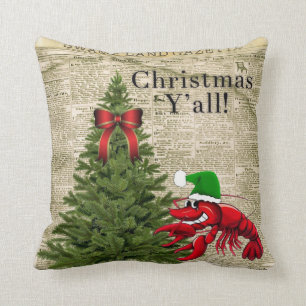 Newspaper Tree Crawfish It’s Christmas Y’all Cushion