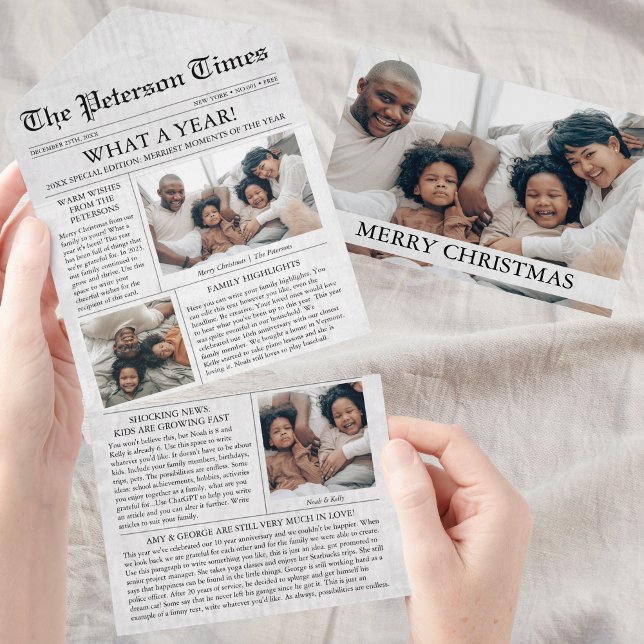 Newspaper Unique Christmas Photo Collage All In One Invitation (Newspaper Christmas Card)