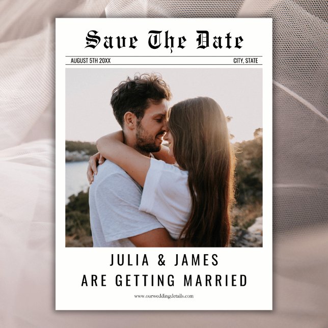 Newspaper Unique Classic Simple Photo Wedding Save The Date (Newspaper Save the date unique classic simple photo wedding save the date card)