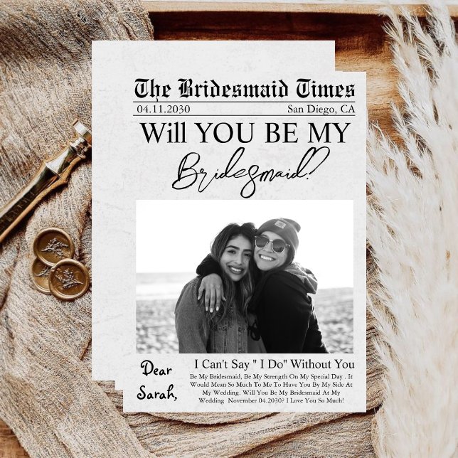 Newspaper Unique Custom Photo Bridesmaid Proposal  Invitation (Creator Uploaded)