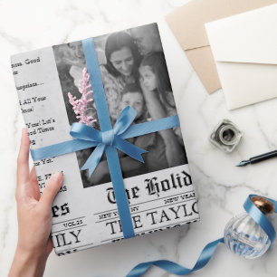 Newspaper Unique Fun New Year Photo Wrapping Paper