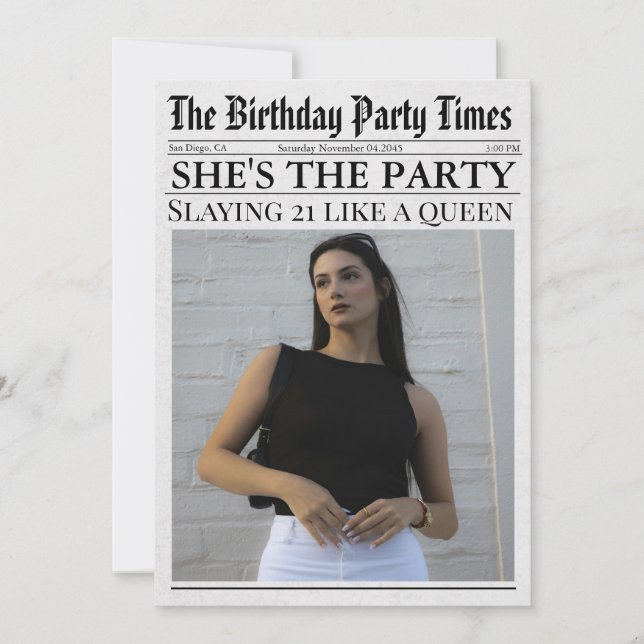 Newspaper Unique Fun Photo 21st Birthday Party  Invitation (Front)