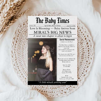 Newspaper Unique Fun Photo aesthetic Baby Shower Invitation