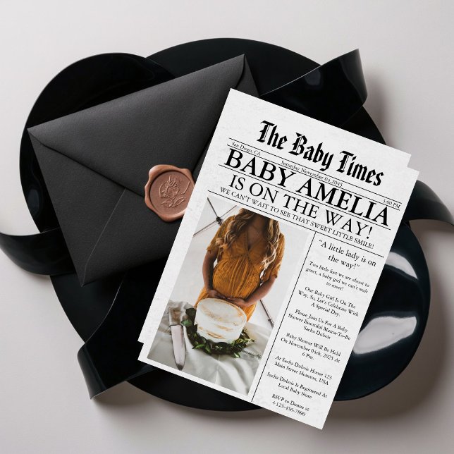 Newspaper Unique Fun Photo aesthetic Baby Shower  Invitation (Creator Uploaded)