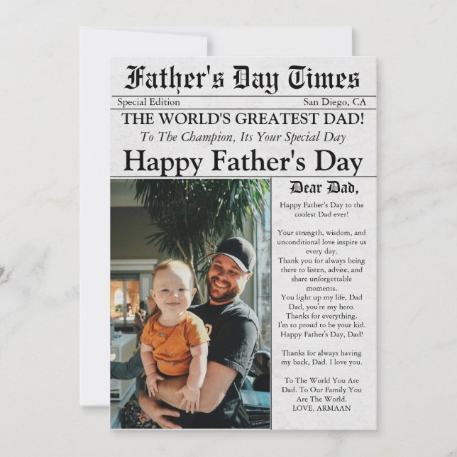 Newspaper Unique Fun Photo Father's Day  Card (Front)