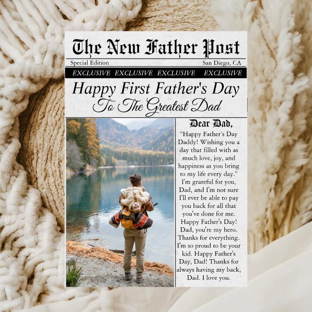 Newspaper Unique Fun Photo First Father's Day Card (Creator Uploaded)