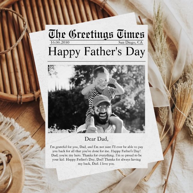 Newspaper Unique Fun Photo Happy Father's Day  Car Card (Creator Uploaded)