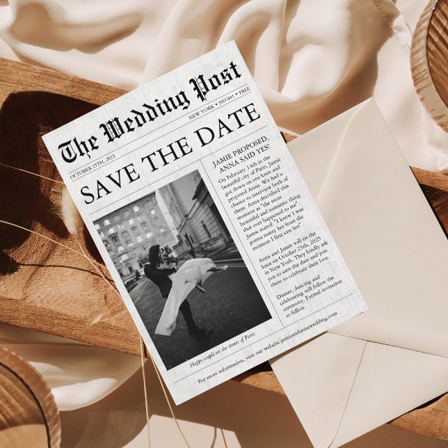Newspaper Unique Fun Photo Save the Date Wedding Invitation (Creator Uploaded)