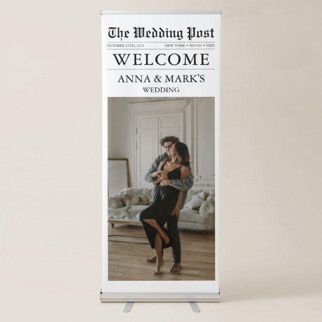Newspaper Unique Fun Photo Wedding Welcome Sign (Front)