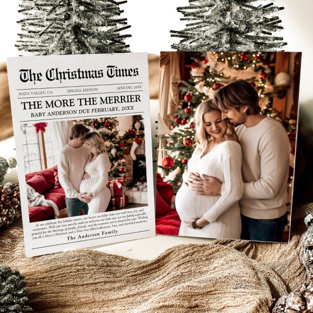 Newspaper Unique More the Merrier Baby Christmas Holiday Card (Creator Uploaded)
