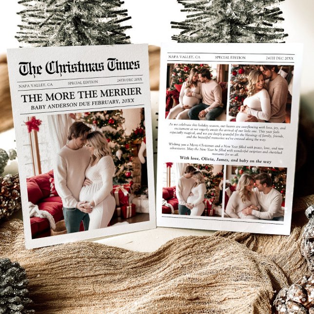 Newspaper Unique More the Merrier Baby Christmas Holiday Card (Creator Uploaded)