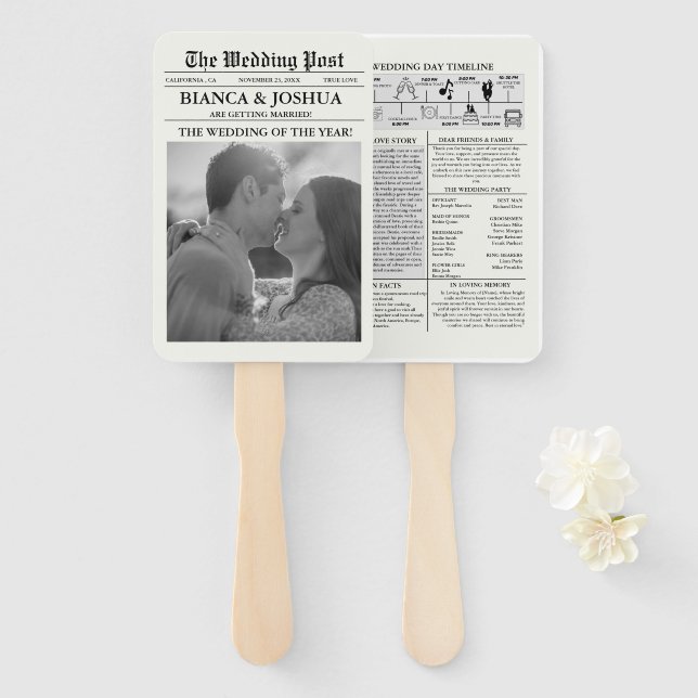 Newspaper Unique Photo Wedding Ceremony Timeline Hand Fan (Front and Back)