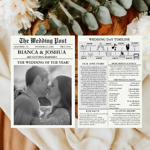 Newspaper Unique Photo Wedding Ceremony Timeline Invitation