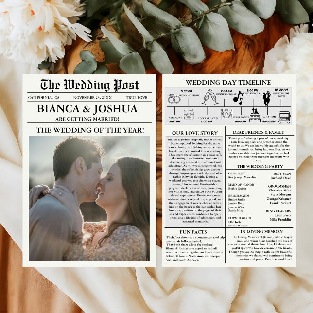 Newspaper Unique Photo Wedding Ceremony Timeline Invitation (Creator Uploaded)