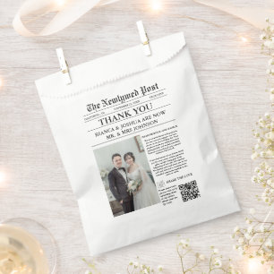 Newspaper Unique Photo Wedding Thank You  Favour Bags