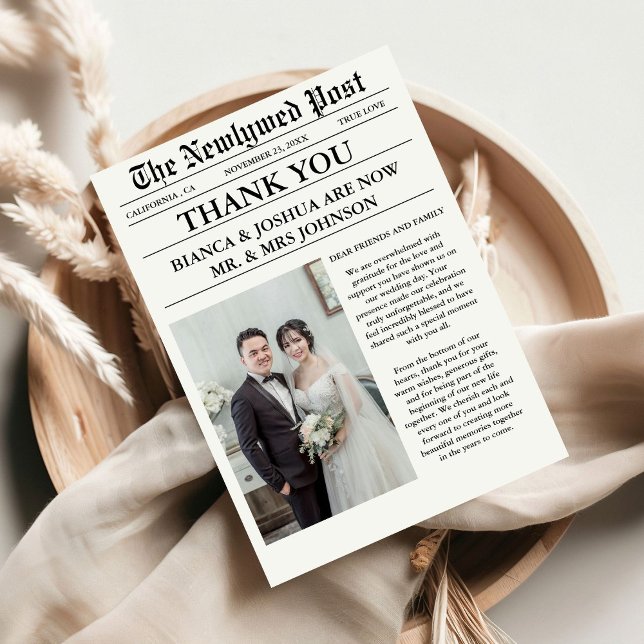 Newspaper Unique Photo Wedding Thank You  Invitation (Creator Uploaded)
