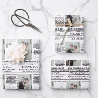 Newspaper Unique Photo Wedding Thank You Wrapping Paper Sheet