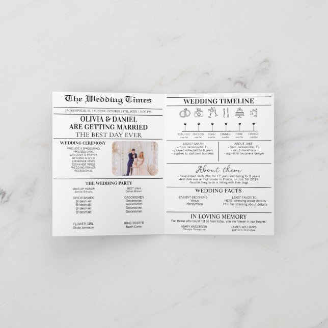 Newspaper Wedding Day Program Timeline Infographic Card (Inside)