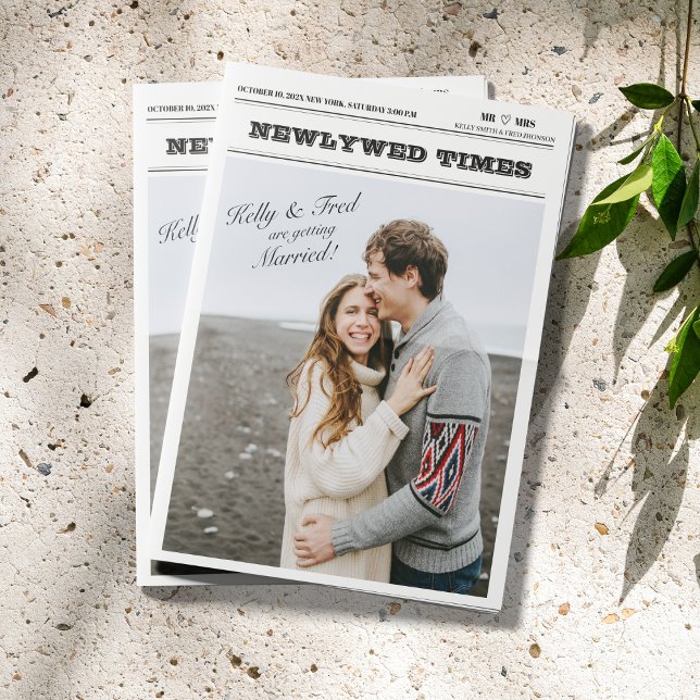 Newspaper Wedding Infographic Program Folded Card (Newspaper Wedding Program Infographic Folded)