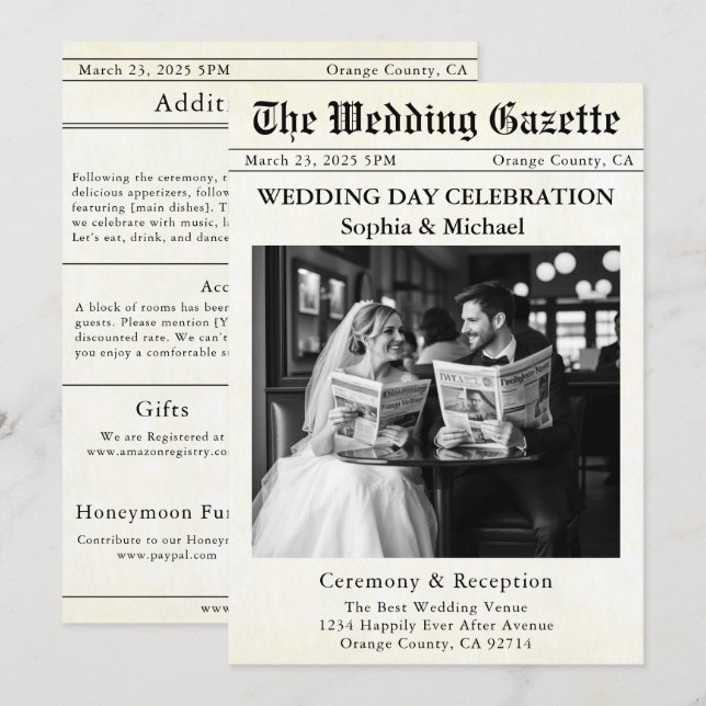 Newspaper Wedding Invitation (Front/Back)