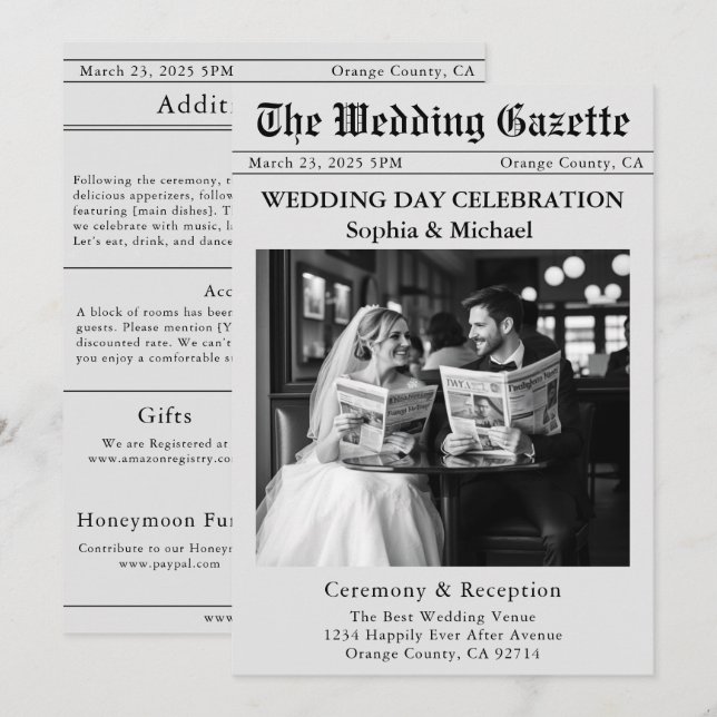 Newspaper Wedding Invitation (Front/Back)