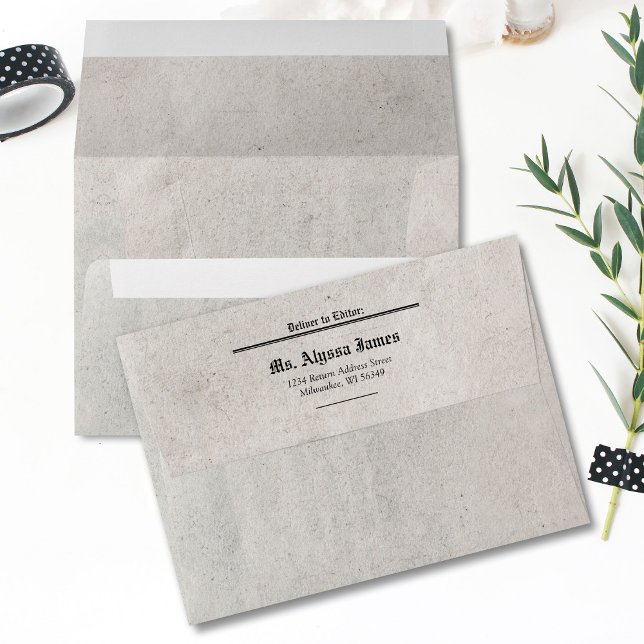 Newspaper Wedding Invite Return Addressed Envelope (Newspaper wedding invitation envelope, return address, addressed, deliver to editor, black)