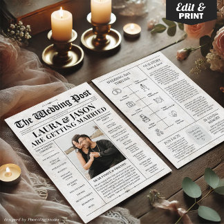 Newspaper Wedding Itinerary Program with Timeline  Flyer