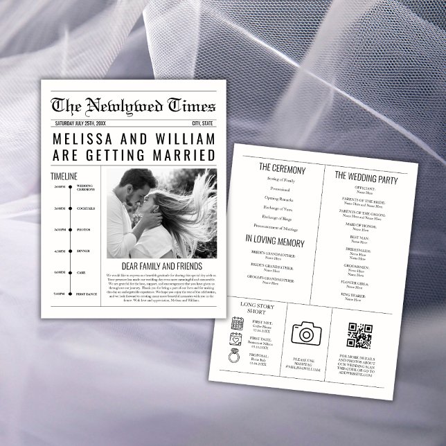 Newspaper Wedding Program Timeline Ceremony Flyer (newspaper wedding program)