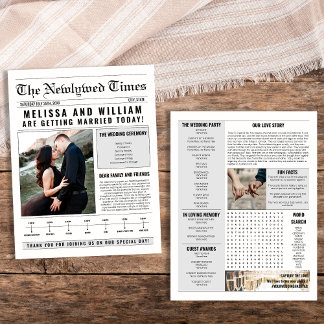 Newspaper Wedding Program Timeline Info Itinerary Flyer