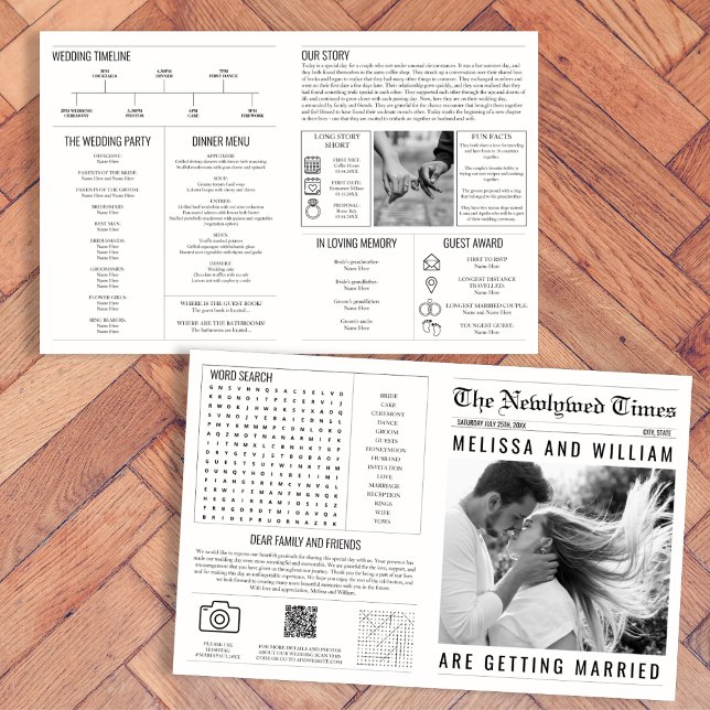 Newspaper Wedding Program Timeline Infographic  Card (Newspaper Wedding Program Timeline Infographic)