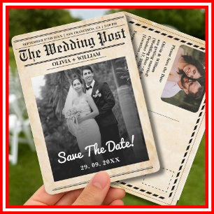 Newspaper Wedding Rustic Elegant Save The Date Invitation