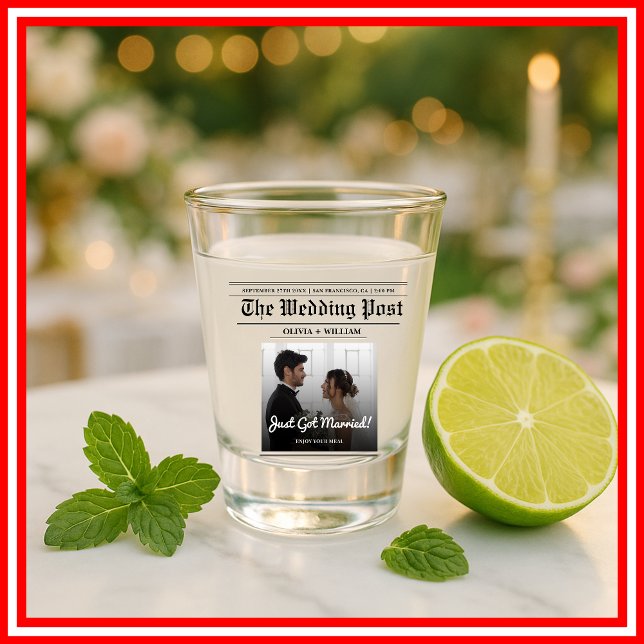 Newspaper Wedding Table Number Modern PHOTO Shot Glass (Creator Uploaded)