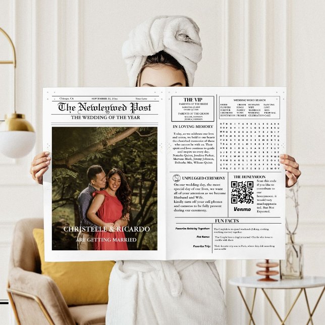 Newspaper Wedding Timeline & Program Infographic Invitation (Creator Uploaded)