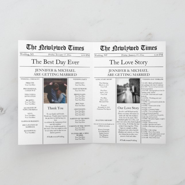 Newspaper Wedding Timeline Program Story Invitation (Inside)