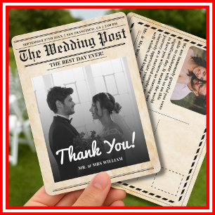 Newspaper Wedding Unique Rustic Elegant Thank You Invitation
