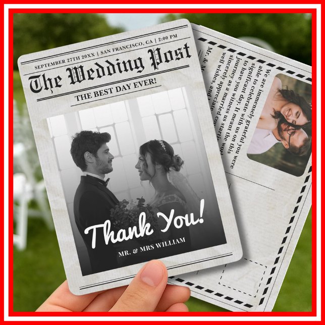 Newspaper Wedding Unique Vintage Elegant Thank You Invitation (Creator Uploaded)