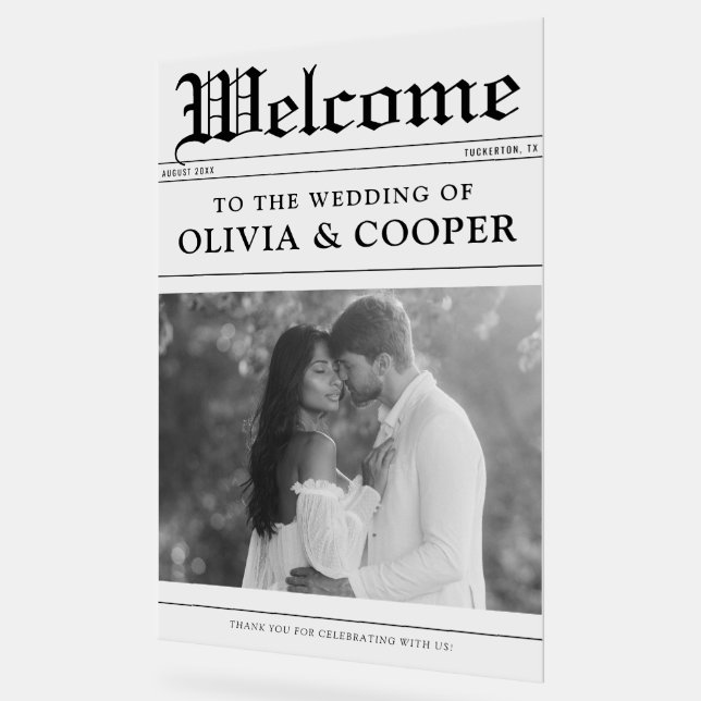 Newspaper Wedding Welcome Sign (Angle)
