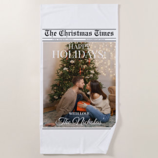 Newspaper What A Year Black White Photo Christmas Beach Towel