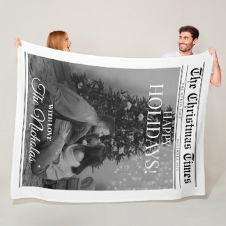Newspaper What A Year Black White Photo Christmas Fleece Blanket