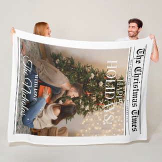 Newspaper What A Year Black White Photo Christmas Fleece Blanket