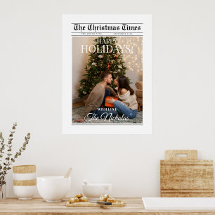 Newspaper What A Year Black White Photo Christmas Poster