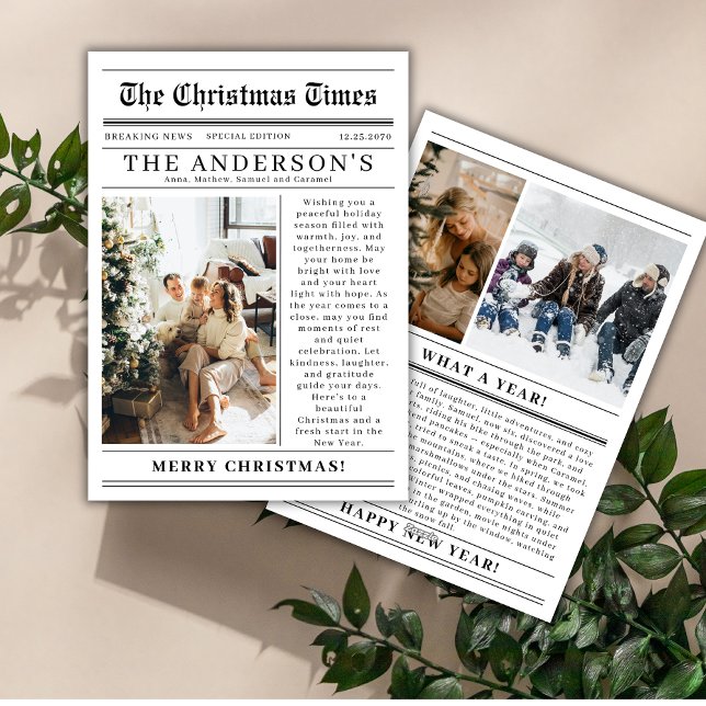 Newspaper What A Year Photo Collage Christmas  Holiday Card (Creator Uploaded)