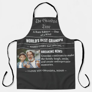 Newspaper World's Best Grandpa Photo Black White Apron