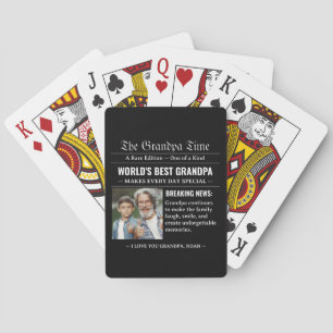 Newspaper World's Best Grandpa Photo Black White Playing Cards