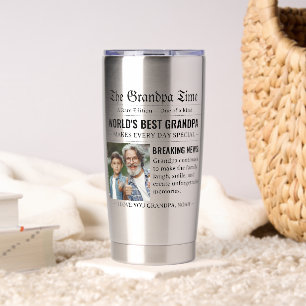 Newspaper World's Best Grandpa Photo Cool Gift Insulated Tumbler
