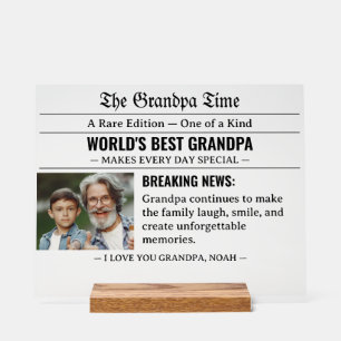 Newspaper World's Best Grandpa Photo Grandfathers Acrylic Sign