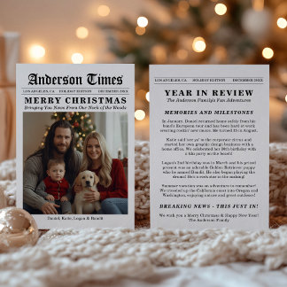 Newspaper Year In Review Breaking News Christmas Holiday Card